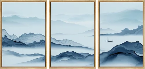 Miniatura 99 de NWT Lienzo enmarcado para pared, juego de arte en acuarela pastel, bosque de montaña oscura, naturaleza silvestre, ilustraciones de arte moderno