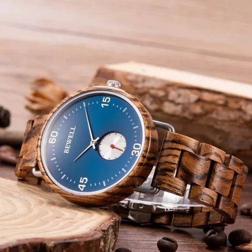 Miniatura 4 de BEWELL Wood Watches for Men Minimalist Style Quartz Stainless Steel Combined Wooden Watches Mens