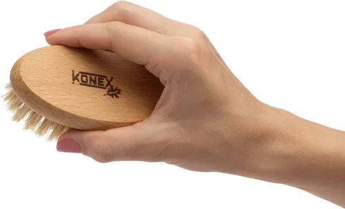 Miniatura 9 de KONEX Juego de cepillos de baño, exfoliante de ducha, juego de cepillos corporales de cepillado en seco, apertura de poros, mango de madera de haya