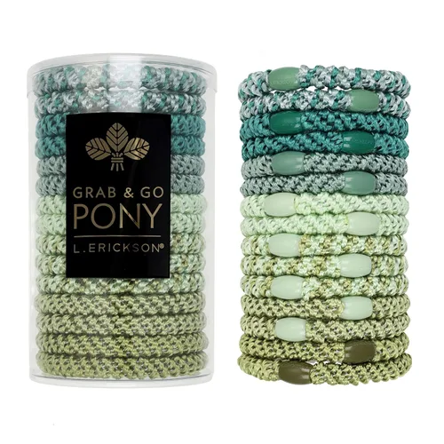 L. Erickson Lazos para el cabello grueso, paquete de 15 tubos para poni Grab & Go - Bandas sin arrugas sin daños con fuerte sujeción para mujeres y