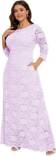 Miniatura 4 de MAYFASEY Vestido de novia de encaje floral para mujer, talla grande, manga 34, dama de honor, fiesta de noche, vestido largo con bolsillos