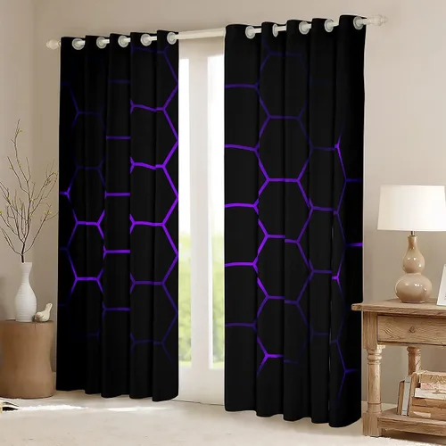 Miniatura 13 de Feelyou - Cortinas de ventana en forma de panal, tema geométrico hexagonal con luces de neón verdes, para chicos adolescentes y hombres, elegante