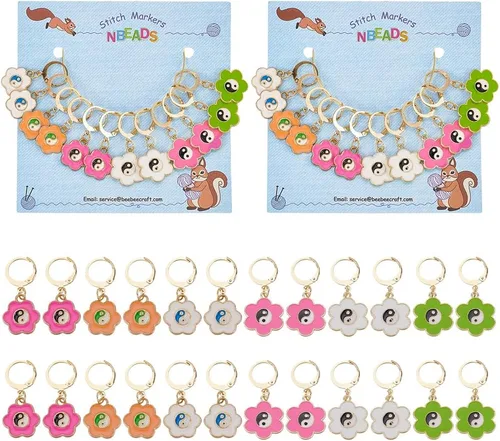 Miniatura 26 de NBEADS 20 piezas marcadores redondos de punto con anillo de animales, marcadores de punto de ganchillo esmaltados de aleación, cierre de acero
