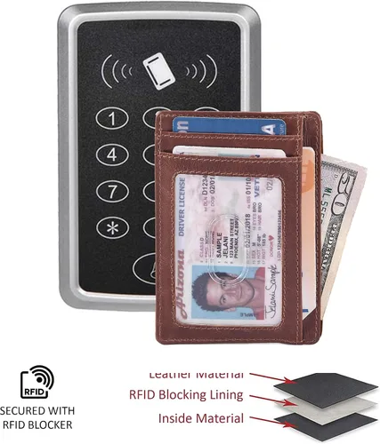 Miniatura 3 de Cartera minimalista delgada con bolsillo frontal RFID con bloqueo de piel real para hombres y mujeres