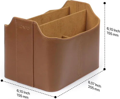 Miniatura 3 de Londo soporte para control remoto de cuero PU, organizador de escritorio para suministros de oficina con ranura para tableta, cepillo de maquillaje