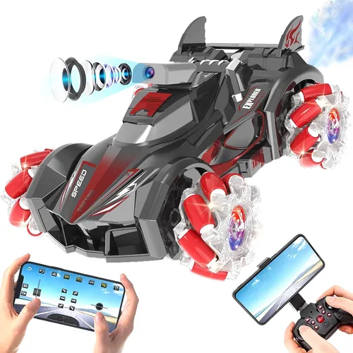 Yasola Auto RC con cámara para niños, control remoto giratorio de 360° de alta velocidad, vehículo de acrobacias de juguete para niños y niñas,