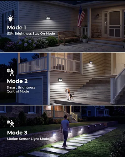 Miniatura 4 de Peasur Luces Solares para Exteriores con Sensor de Movimiento, 140 LED Luz Solar Alimentada por Energía Solar para Cerca Impermeable, 3 Modos