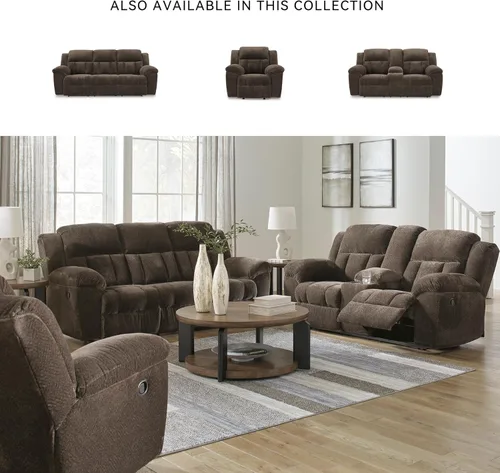 Miniatura 6 de Signature Design by Ashley Frohn - Sofá biplaza reclinable doble manual moderno con consola, almacenamiento y portavasos, color marrón oscuro Gris