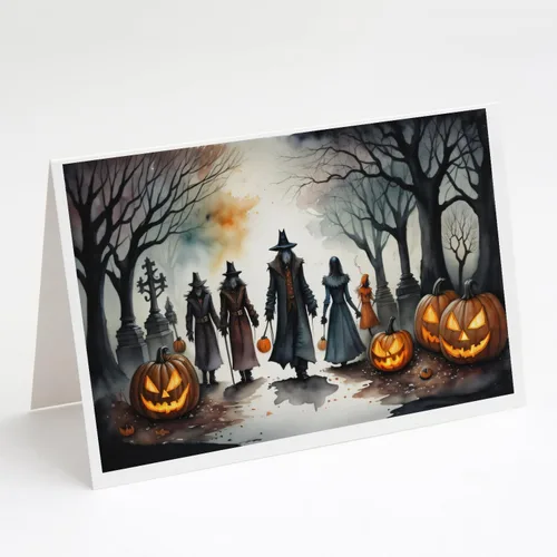 Miniatura 72 de Caroline's Treasures DAC2223GCA7P - Tarjetas de felicitación y sobres de Halloween espeluznantes de gato negro, paquete de 8 tarjetas en blanco