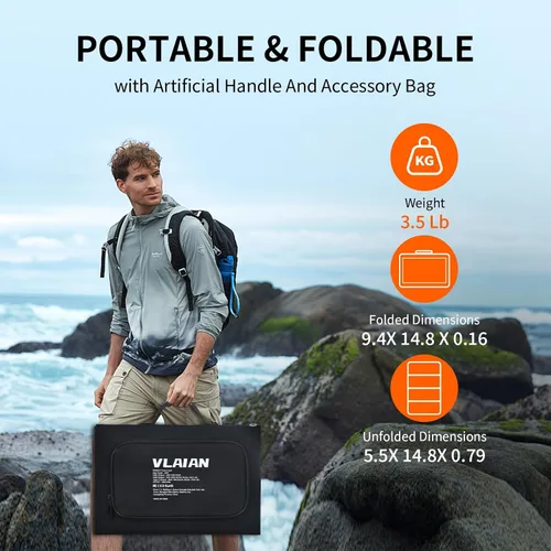 Miniatura 5 de Panel solar portátil de 60 W, paneles solares plegables de 60 vatios con cargadores QC3.0 USB-A USB-C DC5521, IP67 impermeable, energía