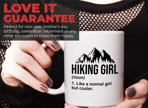 Miniatura 7 de Taza de café de senderismo de 11 oz color blanco – Senderismo Chica – Senderismo Backpacker Backpacker Mountain Boardwalks Mochilero Camping