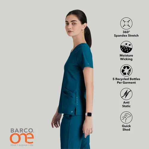 Miniatura 5 de BARCO ONE - Camiseta médica con cuello en V y 5 bolsillos, elástico de 4 vías, para mujer Bahama