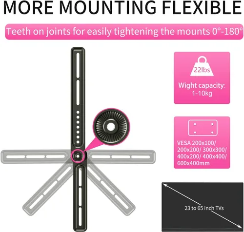 Miniatura 4 de Soporte de montaje universal para barra de sonido para encima/debajo del televisor, se adapta a televisores de 23-65 pulgadas, hasta 22 libras por