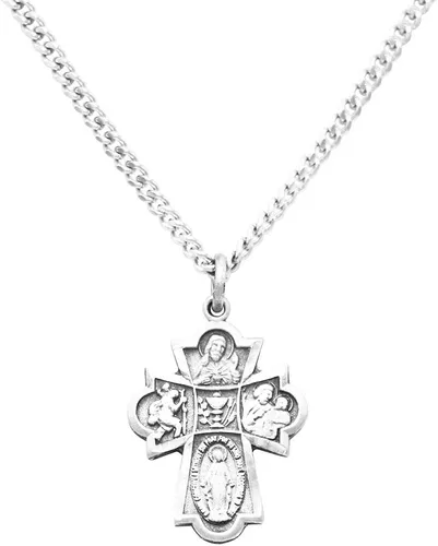 Miniatura 2 de Rosemarie Collections Collar con colgante de cruz de cuatro vías para la primera comunión religiosa con tarjeta de oración, 18 pulgadas, Metal, N A