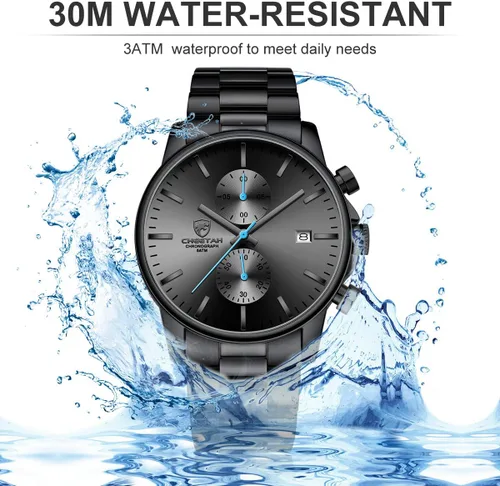 Miniatura 5 de Golden Hour Fashion Business Relojes para hombre con cronógrafo, a prueba de agua, de acero inoxidable, reloj de cuarzo con fecha automática