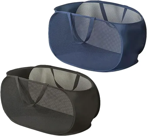 Miniatura 10 de 4 Piezas Cesta de Lavandería Desmontable con Malla y Mangos Duraderos, Cestas de Lavandería Plegables, Cesta de Ropa Plegable para Dormitorio Azul