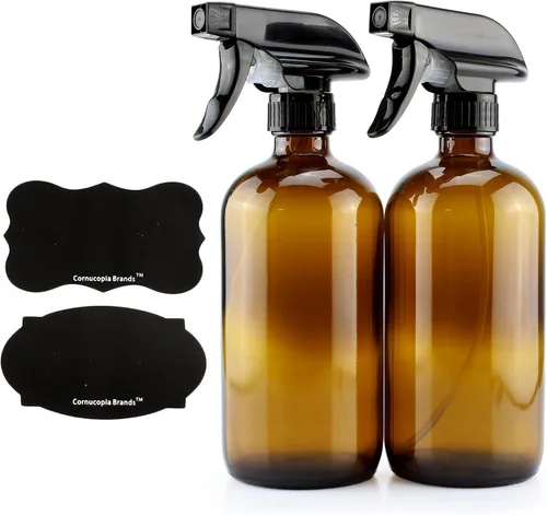 16 onzas Amber Boston botellas de vidrio redondas de aerosol pulverizador, con etiquetas de tiza reutilizables, paquete x 2, rociador de niebla