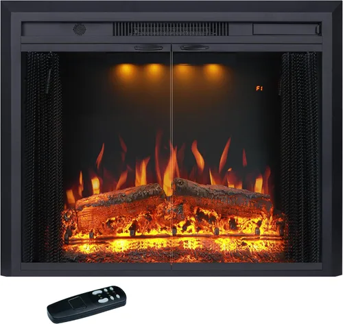 Miniatura 13 de Valuxhome Inserto de chimenea eléctrica de 35.63” de ancho y 27.5" de alto con ajustes de temperatura baja/alta, pantalla de malla móvil y puerta