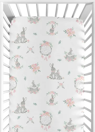 Miniatura 11 de Sweet Jojo Designs Sábanas ajustables para cuna (flores de ciervos del bosque) para niñas, guardería infantil, habitación de niños pequeños