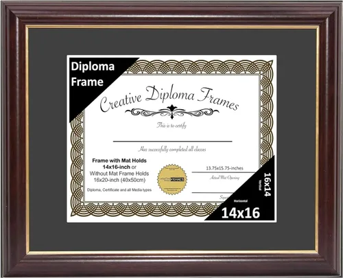 Miniatura 65 de Creative Picture Frames Marco para Diploma de Caoba con Borde Dorado de 12x16 pulgadas con Vidrio y Paspartú Negro y Colgadores de Pared Instalados