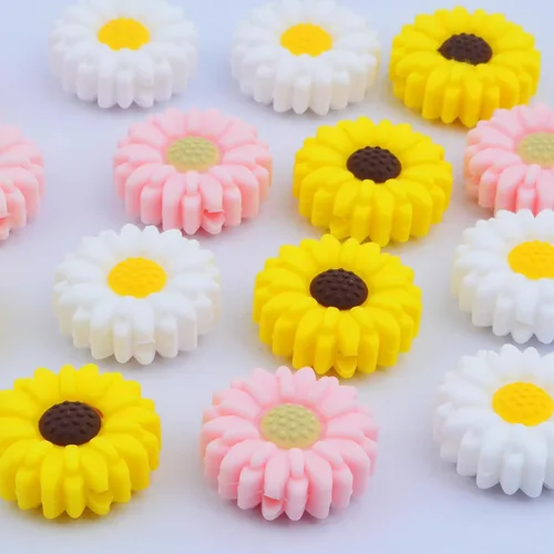 Miniatura 4 de 15 cuentas espaciadoras de silicona de girasol de 0.78 pulgadas (0.787 in) con forma de flor plana focal, cuentas espaciadoras para llaveros