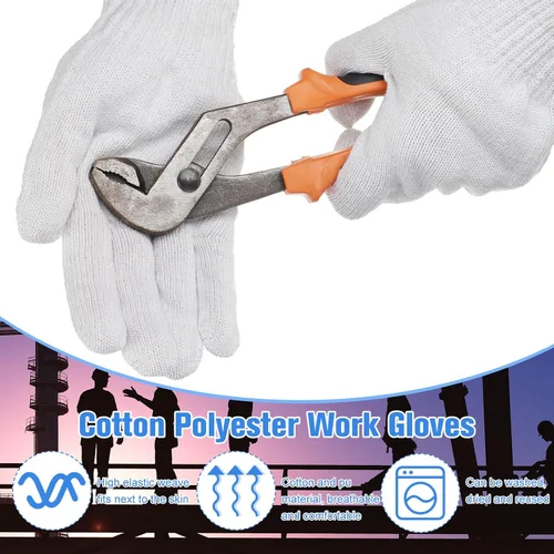 Miniatura 3 de Sintuff 100 Pares de Guantes Forros de Algodón para Barbacoa de Punto de Cuerda de Poliéster Guantes de Seguridad para Cocinar, Asar a la Parrilla
