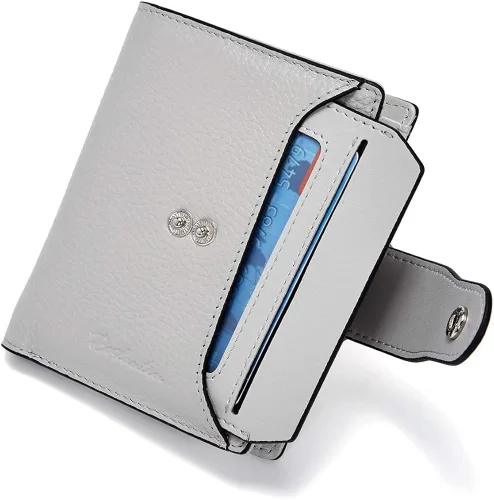 Miniatura 6 de BOSTANTEN - Billetera de cuero para mujer con bloqueo RFID pequeña con cremallera de bolsillo para tarjetas con ventana para documento
