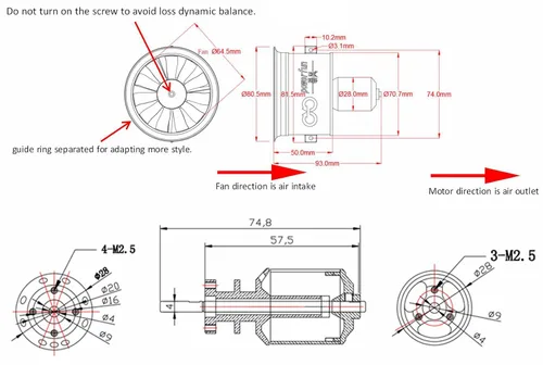 Miniatura 5 de EDF - Carcasa de 2.520 in con ventilador 11 aspas sin motor, ventilador eléctrico sin motor para EDF 3S 4S, hélice de motor a reacción RC Hobby