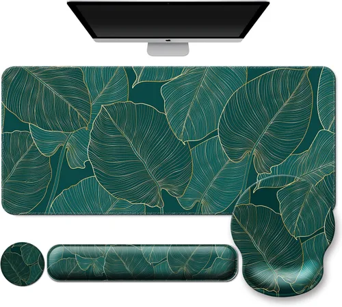 Miniatura 14 de Alfombrilla para mouse + alfombrilla de escritorio + reposamuñecas para teclado + posavasos 4 en 1, bonita alfombrilla de mouse ergonómica grande