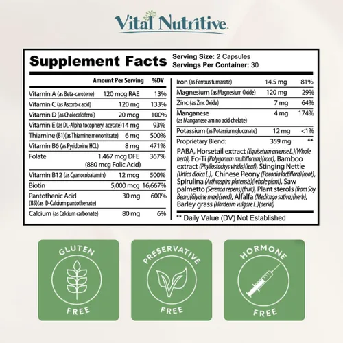 Miniatura 7 de VITAL NUTRITIVE Vital Hair Complex – Vitaminas para el cabello con biotina y vitamina B para mujeres y hombres – Apoya un cabello, piel y uñas