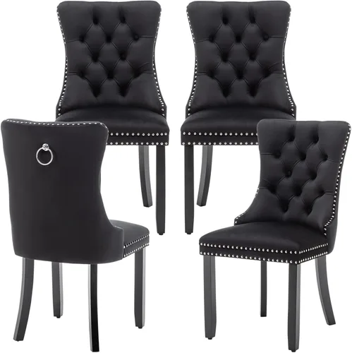 Miniatura 19 de Eifizek Sillas De Comedor - Juego de 6 sillas de comedor de terciopelo con borde de anillo de clavo, sillas de comedor tapizadas con patas de madera