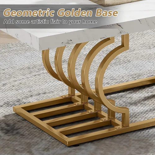 Miniatura 8 de Tribesigns Mesa de centro moderna, mesa de cóctel de 47 pulgadas de mármol falso con marco geométrico, mesa de centro rectangular, mesa de té
