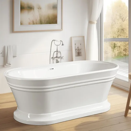 Miniatura 6 de Vanity Art Bañera de acrílico blanca independiente de 59 x 30 pulgadas, moderna bañera de remojo sola con desbordamiento ranurado certificado por