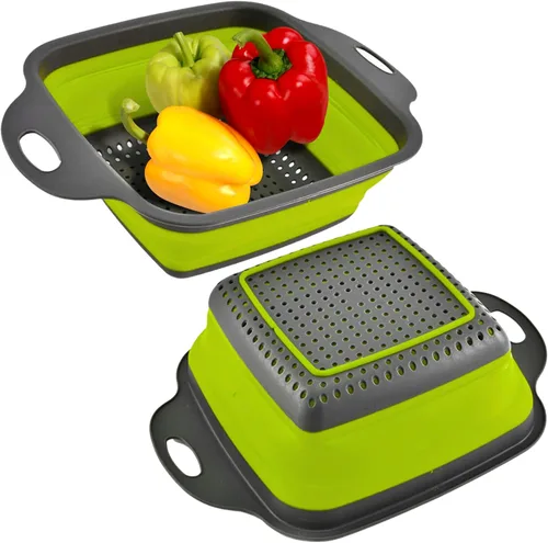 Miniatura 12 de Colador redondo de silicona azul plegable – Colador de cocina plegable pequeño colador plegable azul con asas de plástico para drenar verduras
