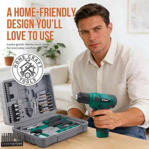 Miniatura 7 de Hi-Spec Juego de taladro inalámbrico de 8 V y kit de herramientas para hombres - Taladro eléctrico recargable por USB, caja de herramientas manual