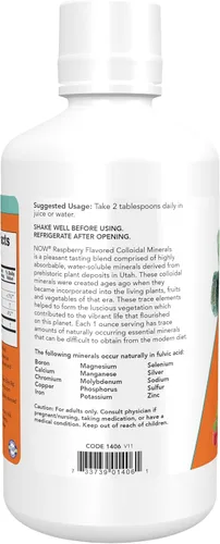 Miniatura 3 de NOW Supplements, Colloidal Minerals Líquido, derivado de plantas, minerales traza esenciales, frambuesa, 32 onzas