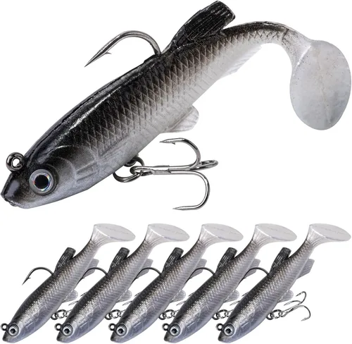 Goture Señuelos de pesca suaves, cabezas de plantilla, cebo de pesca de agua dulce y salada, cola en T con cabeza de plantilla, señuelo de pesca,