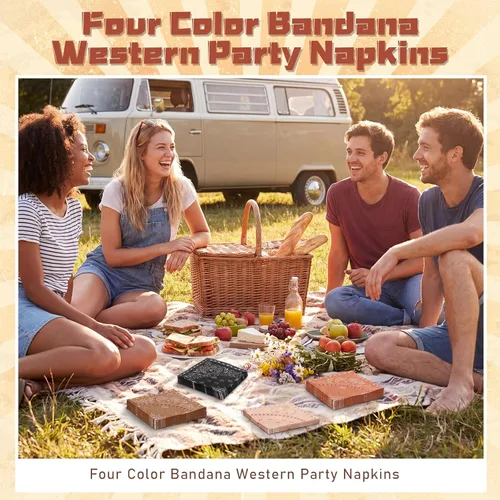 Miniatura 5 de Teling Servilletas tipo bandana de 2 capas desechables con estampado de cachemira a granel para fiesta temática de vaquero occidental