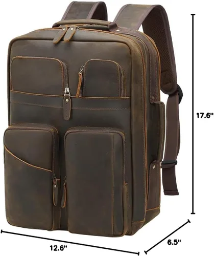 Miniatura 10 de TIDING Mochila para portátil de cuero de grano completo de 17.3 pulgadas para hombres, multibolsillos, casual, mochila de viaje de negocios, Marrón
