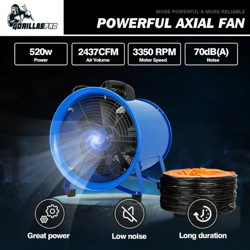Miniatura 3 de GORILLASPRO Ventilador portátil de utilidad de 520 W/12 pulgadas con conducto telescópico de PVC de 16.5 pies, ventilador de cilindro de alta