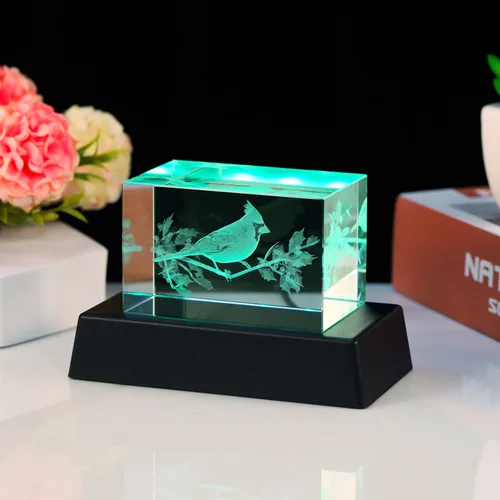 Miniatura 5 de YWHL Regalos de cardenal de cristal para mujeres y hombres: Figurina decorativa cardenal rojo grabada en 3D con láser, luz nocturna, regalos