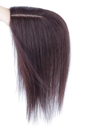 LXUE Parte superior de cabello humano con base de seda natural para mujeres con cabello gris y delgado, parte superior de base de 5 x 5.5 pulgadas,