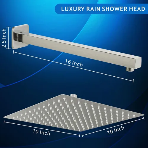 Miniatura 5 de Voolan Cabezal de ducha totalmente de metal con brazo de extensión, cabezales de ducha de lluvia tipo cascada de acero inoxidable, cabezal de ducha