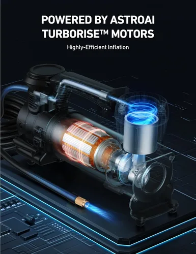 Miniatura 3 de AstroAI T3 Compresor de aire de alta resistencia 12V Compresor de aire portátil todoterreno con 1.97CFM, bomba de neumáticos de 120PSI con clips