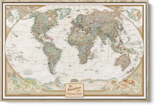Miniatura 10 de Mapamundi con alfileres, personalizado, ejecutivo, con marco de 24 x 36" y alfileres, Marrón, 24 x 36 pulgadas 1. Póster de lona