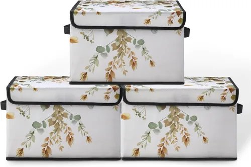 Miniatura 39 de Contenedores de almacenamiento apilables para ropa con tapas, organizadores de clóset con estampado de gatos de tela para el hogar y la oficina