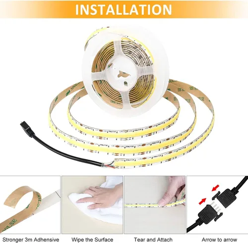 Miniatura 8 de PAUTIX COB Tira de Luz LED Blanca CCT Ajustable 3200LEDs, CRI90+ 16.4ft/5m Regulable 2700K-6500K 24V Cinta de Luz LED, para Bajo Gabinete Dormitorio