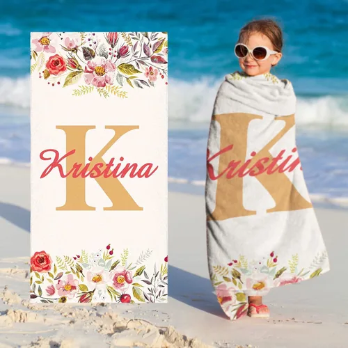 Miniatura 11 de Toallas de playa personalizadas para bebé niña con nombre para niños y adultos, toalla de baño de algodón con flores de acuarela personalizadas