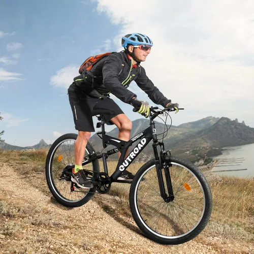 Miniatura 6 de Bicicleta de montaña para adultos, hombres y mujeres, 26 pulgadas 7 velocidades Mountian bicicleta con doble suspensión completa, doble freno V