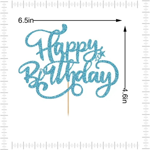 Miniatura 2 de Decoración de pastel de feliz cumpleaños, decoración de pastel de cumpleaños con purpurina azul, suministros de decoración de fiesta